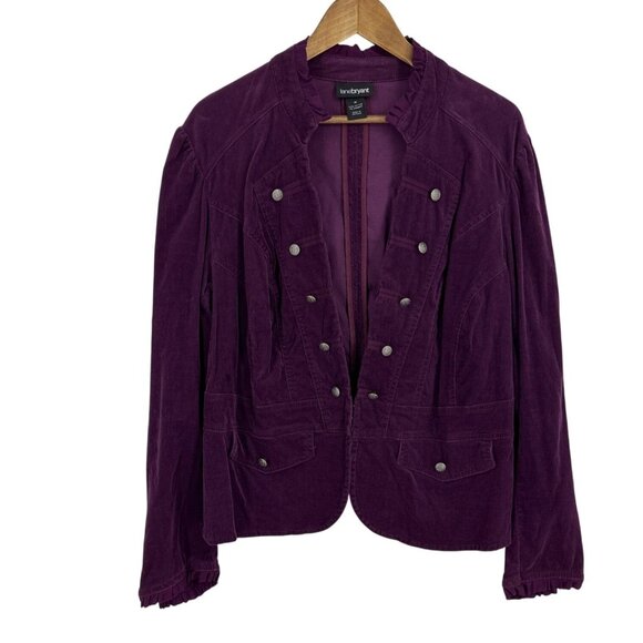 Lane Bryant Purple Corduroy Button-Front Jacket With Ruffled Trim Womens Size 18 - Picture 1 of 9